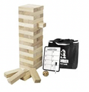 Jenga game on white background