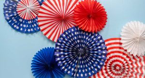 red, white and blue fan decor