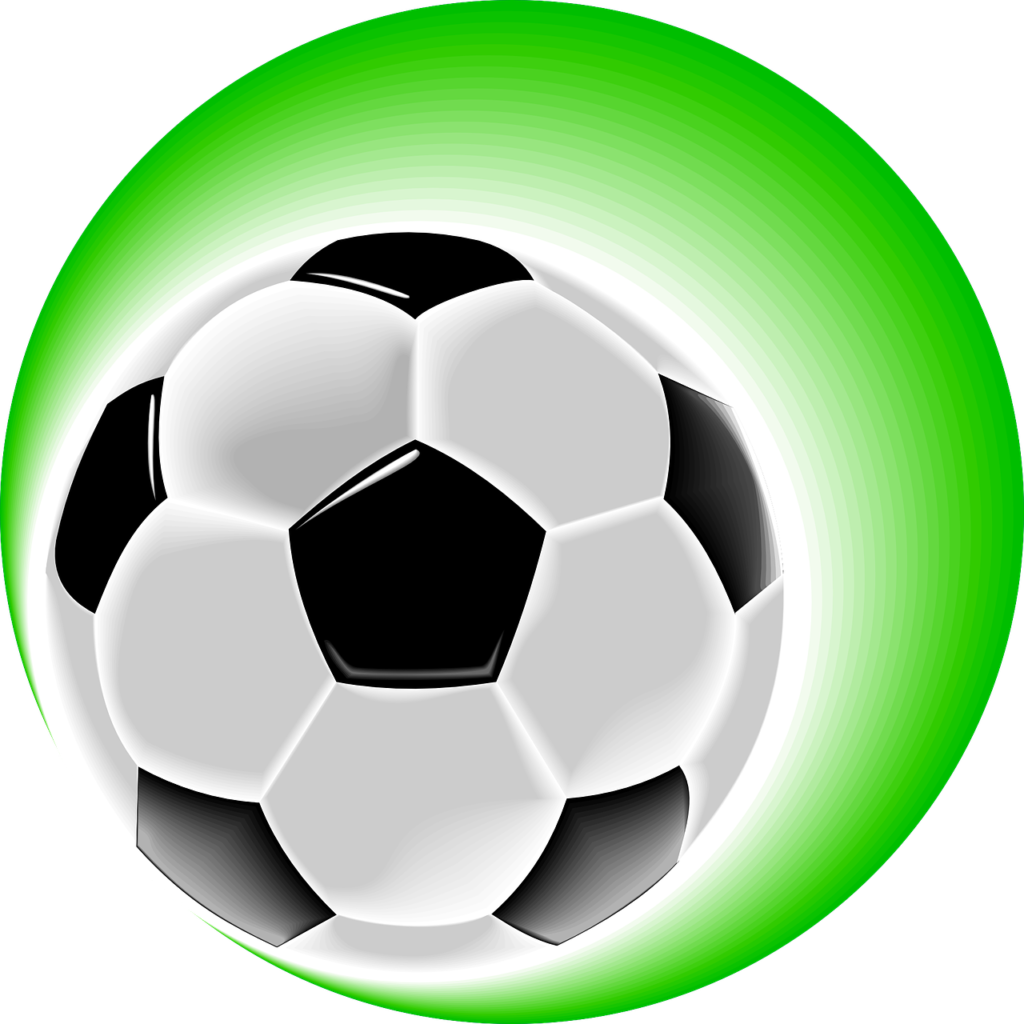 Soccer ball with a black and white pattern on a green gradient background.